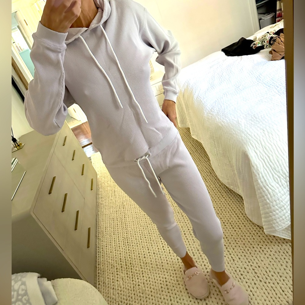 Lilac pastel waffle cotton hoodie & jogger lounge wear matching set